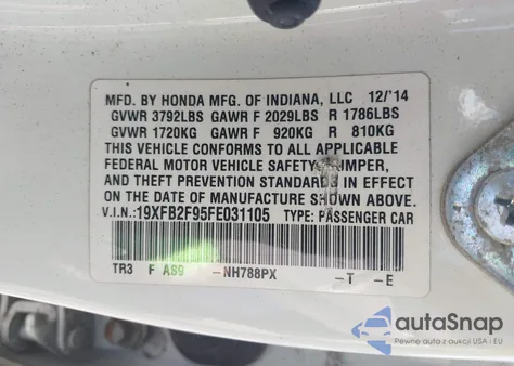2015 Honda Civic Ex-L from USA, damaged, VIN 19XFB2F95FE031105